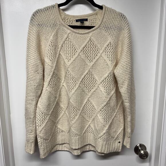 American Eagle Womens Cream Beige Crewneck Sweater Textured Knit Size Large - Picture 1 of 8